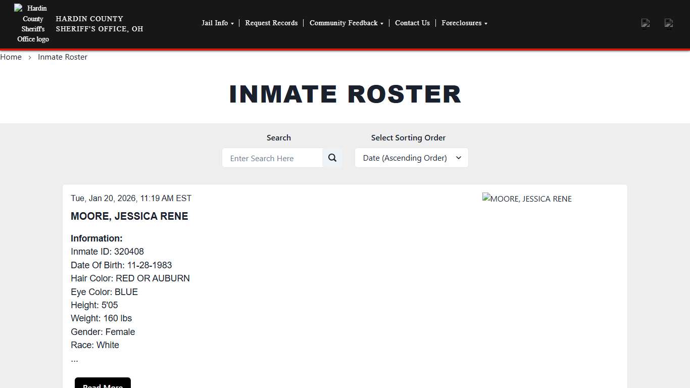 Inmate Roster | Hardin County Sheriff's Office (OH)